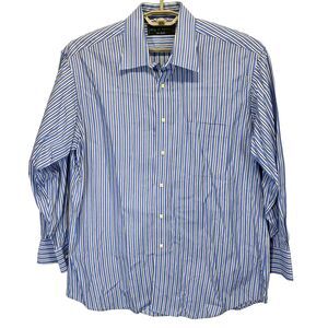 City Of London Men's 16.5 32/33 (34) Blue Striped Button Up Long Sleeve Shirt